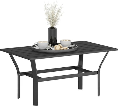 Outsunny Outdoor Coffee Table, All-Weather Rectangle Metal Patio Coffee Table with Slatted Tabletop for Outside, Patio, Garden, Balcony, Backyard, Black