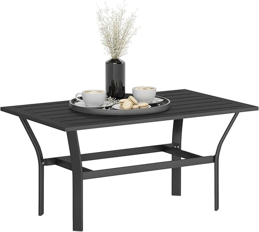 Outsunny Outdoor Coffee Table, All-Weather Rectangle Metal Patio Coffee Table with Slatted Tabletop for Outside, Patio, Garden, Balcony, Backyard, Black