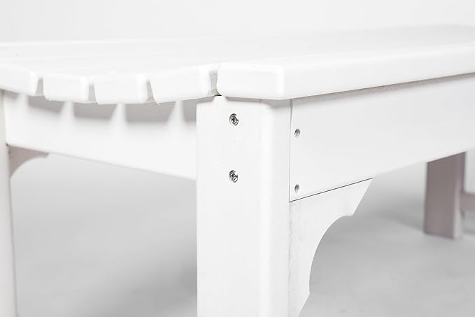 Backless HDPE Adirondack Bench with Wood Texture, Poly Lumber Seat for Patio, Backyard, Balcony, All Weather Resistant with UV Protection (White)