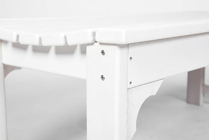 Backless HDPE Adirondack Bench with Wood Texture, Poly Lumber Seat for Patio, Backyard, Balcony, All Weather Resistant with UV Protection (White)