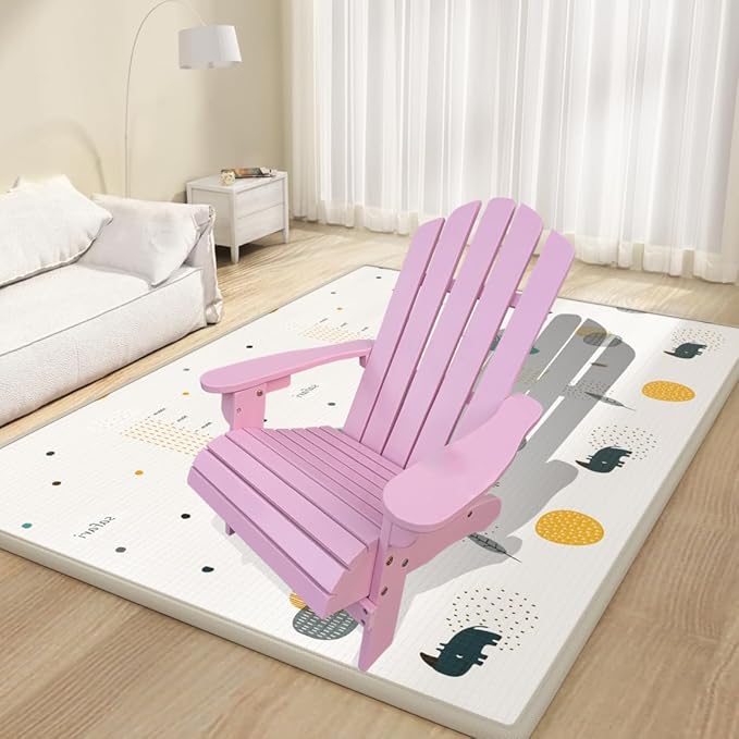 TRIPLE TREE Wood Children Adirondack Chair,Ergonomic All-Weather Adirondack Chairs,Durable Lounge Chair Outdoor for Garden,Lawn,Indoor,Pink