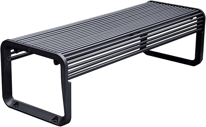 Black Cast Aluminum Outdoor Loveseat Bench – All-Weather Metal Garden Chair for Patio, Porch, Yard, Lawn, Balcony, Backyard – Durable Slatted Design, 150cm, No Backrest