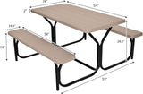 Giantex Picnic Table Bench Set Outdoor Camping All Weather Metal Base Wood-Like Texture Backyard Poolside Dining Party - Photo 3