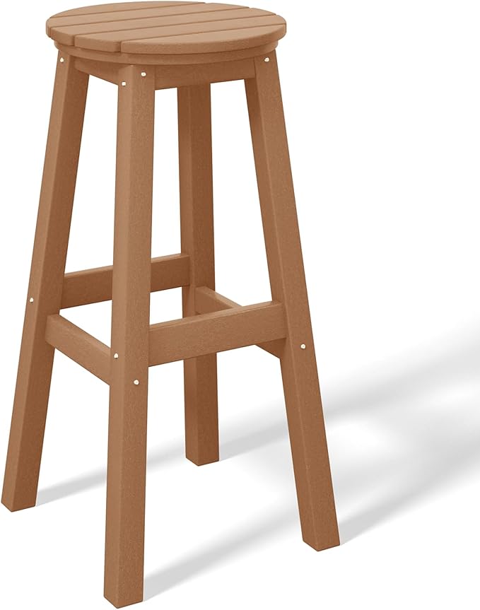 Costaelm 29" Height Outdoor Bar Stools, All-Weather Bar Stools, Adirondack Poly Patio Round Bar Stool for Patio, Deck, Kitchen Counter and Garden, Teak