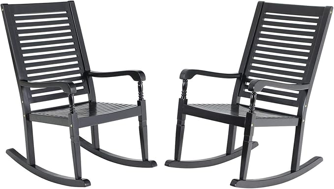 Sophia & William Outdoor Wood Rocking Chairs Set of 2 Black, Patio Rocking Chair for Porch, Patio, Garden, Lawn, Balcony, Backyard and Indoor, 2 Pack