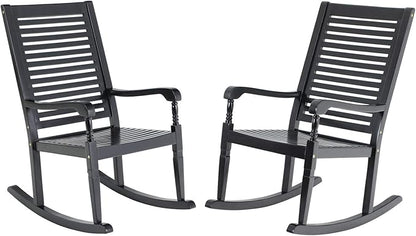 Sophia & William Outdoor Wood Rocking Chairs Set of 2 Black, Patio Rocking Chair for Porch, Patio, Garden, Lawn, Balcony, Backyard and Indoor, 2 Pack