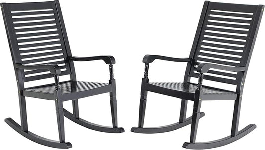Sophia & William Outdoor Wood Rocking Chairs Set of 2 Black, Patio Rocking Chair for Porch, Patio, Garden, Lawn, Balcony, Backyard and Indoor, 2 Pack