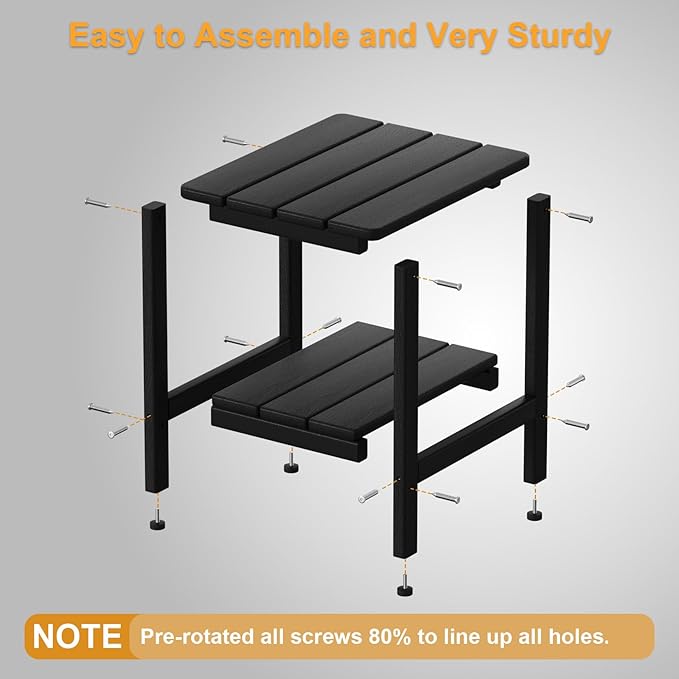 Outdoor Side Table, 17.7-Inch Small Patio Side Table with Adjustable Feet, All-Weather HDPE Adirondack End Table for Porch Deck Balcony Pool, Easy Maintenance, Black