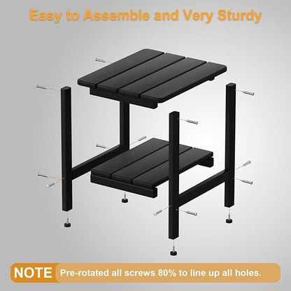 Outdoor Side Table, 17.7-Inch Small Patio Side Table with Adjustable Feet, All-Weather HDPE Adirondack End Table for Porch Deck Balcony Pool, Easy Maintenance, Black