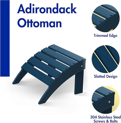 BRIOPAWS Adirondack Ottomans | Folding | Set of 4 | HDPE Plastic | Blue Outdoor Foot Rest | All Weather | Patio Footrest for Adirondack Chair | Foot Stool for Deck Porch | 19.7W x 18.5L x 13H Inch