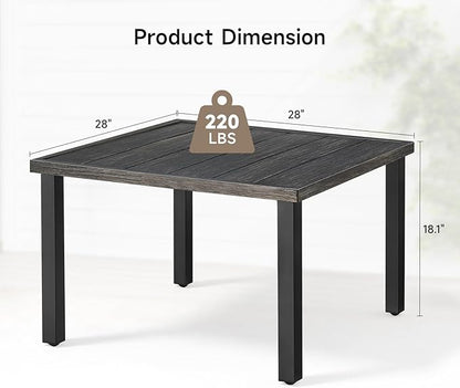 ONBRILL Small Outdoor Coffee Table, 28 Inch Square Patio Coffee Table, Metal Coffee Table for Porch, Backyard, Poolside, Balcony - Brown