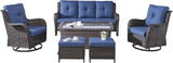 Rilyson Wicker Patio Furniture Set - 6 Piece Rattan Outdoor Sectional Conversation Sets with 2 Swivel Rocking Chairs - Photo 1