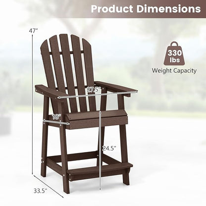 Giantex Tall Adirondack Chair Set of 2, HDPE Outdoor Bar Stools with Armrests, 4.5” Wide Footrest, Patio Adirondack Barstools, All-Weather Balcony Chairs for Poolside, Garden, Backyard (2, Brown)