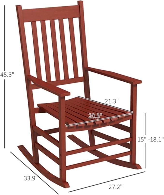 2Pcs Wooden Rocking Chairs, Wood Classic Slatted Patio Porch Rockers for Porches, Backyards, Poolside Balconies, Decks(Red)