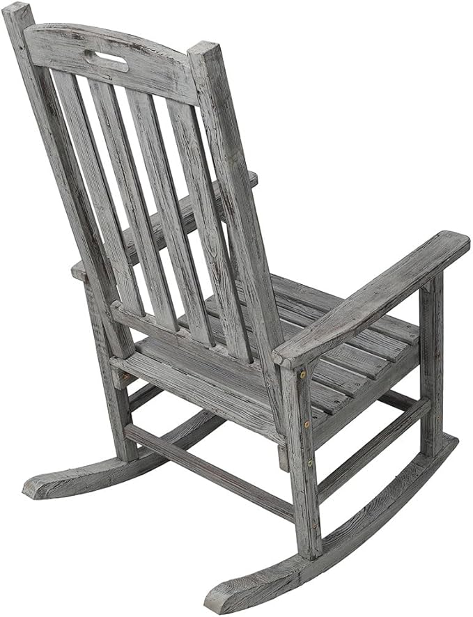 Oversized Wooden Rocking Chair for Porch & Patio, 21" Wide Seat High Back Fir Wood Rocker, Heavy Duty 300 lbs Outdoor Indoor Rocking Chair for Garden, Balcony, Living Room,Gray