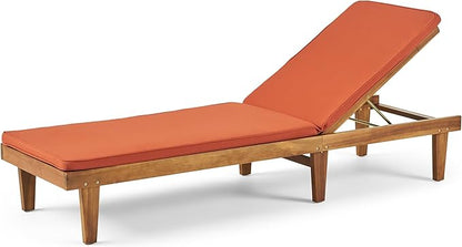 Christopher Knight Home Nadine Outdoor Acacia Wood Chaise Lounge and Cushion Set, Teak and Rust Orange