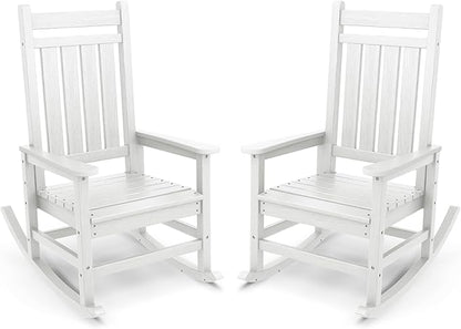 SERWALL Outdoor Rocking Chair, HDPE Rocking Chair for Adults, All Weather Porch Oversized Rockers for Lawn Garden, White