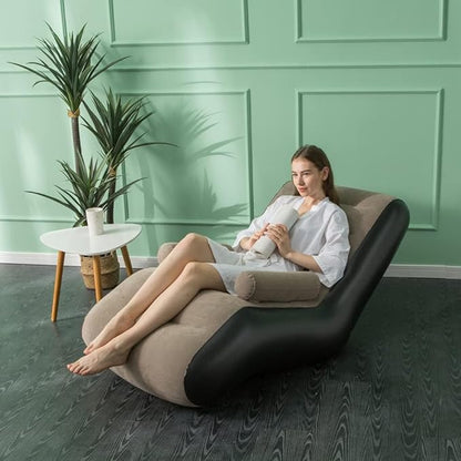 STARBRILLIANT Inflatable Couch Chair with Air Pump, Foldable Blow Up Lounge Chair with Handrails for Bedroom and Living Room, Indoor Outdoor(Brown)