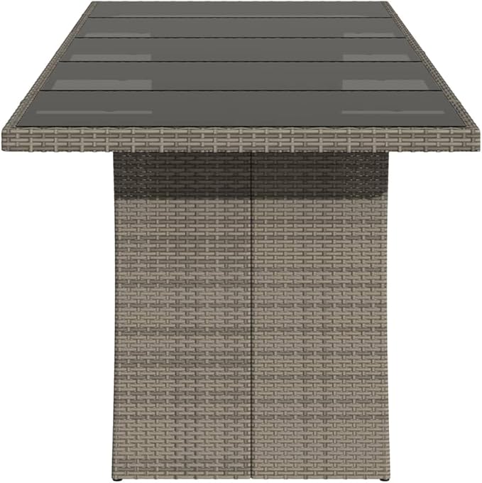 vidaXL Patio Dining Table - Gray Poly Rattan & Tempered Glass - Outdoor Garden/Lawn Furniture for Patio/Deck - Photo 8
