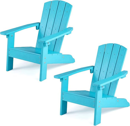 KOTEK Kids Adirondack Chair Set of 2, Plastic Toddler Lawn Chair with Ergonomic Seat, Wood-Grain Texture, Easy to Assemble, All-Weather Outdoor Kids Chairs for Patio, Garden, Backyard (Turquoise)