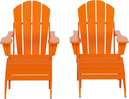 WestinTrends Malibu Outdoor Lounge Chair Set, 4-Pieces Adirondack Chair Set of 2 with Ottoman, All Weather Poly Lumber Patio Lawn Folding Chair for Outside Pool Beach, Orange
