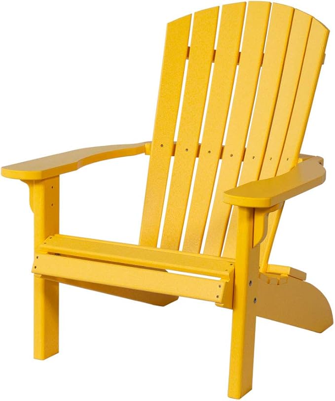Leisure Lawns Poly Plastic Fanback Adirondack Chair, Outdoor Patio Chair - Amish Made in USA (Yellow)