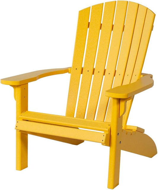 Leisure Lawns Poly Plastic Fanback Adirondack Chair, Outdoor Patio Chair - Amish Made in USA (Yellow)