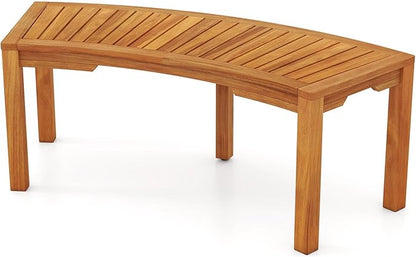RELAX4LIFE Wooden Outdoor Curved Bench - Acacia Wood Garden Bench w/Slatted Seat, 2-Person Outside Backless Seating for Porch Backyard Deck Park, 800 LBS Load Capacity, Patio Fire Pit Bench (1, 45'')