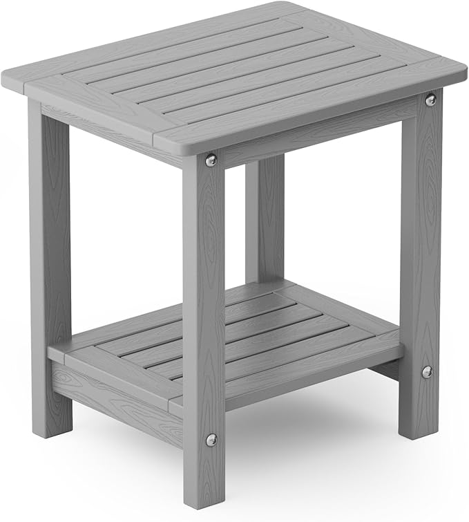 YEFU Outdoor Side Table for Patio: 16" HIPS Weather - Resistant Adirondack Tables - Waterproof Small Square End Tables for Backyard Pool Porch Balcony - Indoor Outdoor Double Layer Table Grey