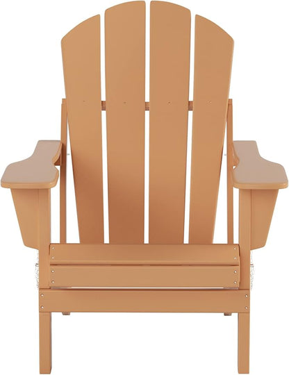 WO Home Furniture Adirondack Chair Table Set of 2 PCS Outdoor Folding Chair w Side Table Weather/UV Resistant for Lawn, Garden, Bon Fire, Balcony (Teak)
