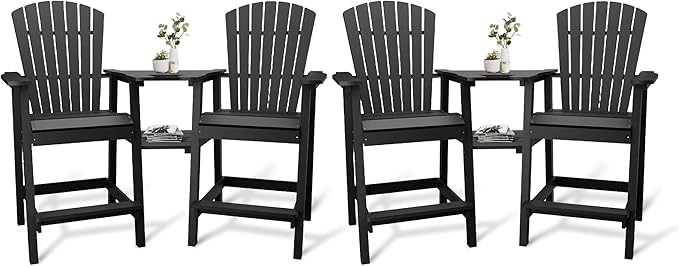 Outdoor Recycled Poly Adirondack Barstools with Connecting Tray, Tall Adirondack Chairs Bar Chairs for Deck, Balcony, Backyard, Patio Bar Stool Chair with High Back Weather Resistant Set of 4