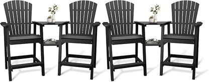 Outdoor Recycled Poly Adirondack Barstools with Connecting Tray, Tall Adirondack Chairs Bar Chairs for Deck, Balcony, Backyard, Patio Bar Stool Chair with High Back Weather Resistant Set of 4