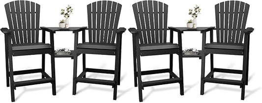 Outdoor Recycled Poly Adirondack Barstools with Connecting Tray, Tall Adirondack Chairs Bar Chairs for Deck, Balcony, Backyard, Patio Bar Stool Chair with High Back Weather Resistant Set of 4