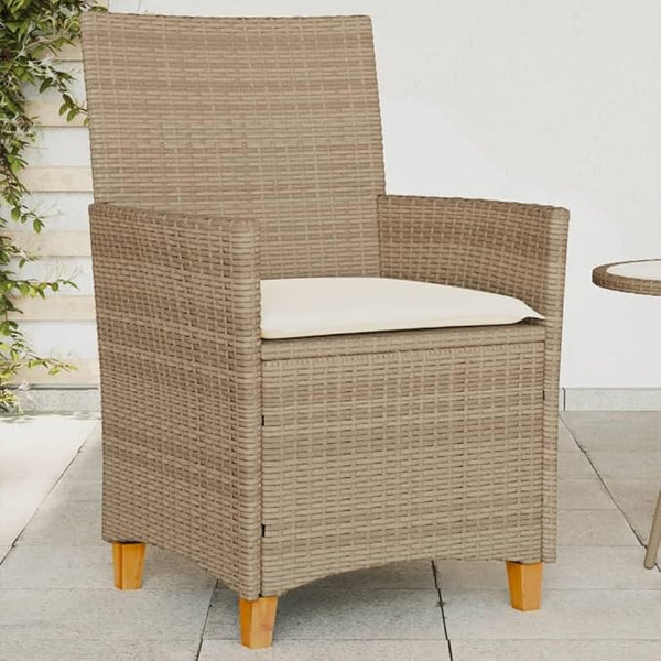 Patio Chairs with Cushions 2 pcs Beige Poly Rattan&Solid Wood, Suitable for patios, Gardens, Balconies - Photo 1