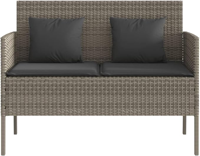Garden Bench Deck Bench Patio Bench with Cushions Gray Poly Rattan - Photo 4