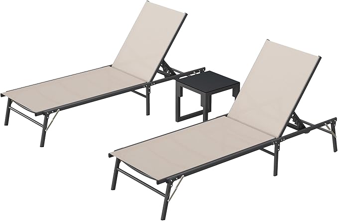 UDPATIO Foldable Patio Lounge Chair Sets with Side Table, No Assembly Outdoor Chaise Lounge with 5-Positions - Photo 1