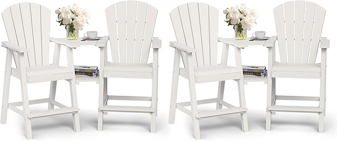 Ciokea Tall Adirondack Chairs Set of 4, HDPE Outdoor Adirondack Bar Stools with Double Connecting Tray - Photo 1