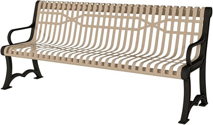 COATEDOUTDOORFURNITURE Coated Outdoor Furniture Heavy-Duty Outdoor Bench Thermoplastic Coated, Slatted Steel, Commercial-Grade Garden Bench, Made in America (Portable with Back, 4 Ft, Tan)