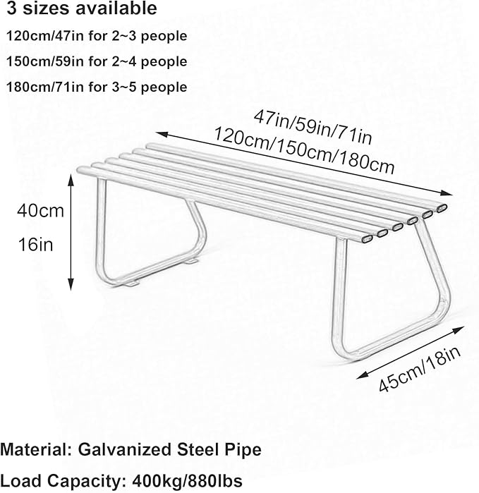 Outdoor Metal Garden Bench, Weatherproof Park Bench, Heavy Duty Design, Load Capacity 880lbs for Gardens, Porches, and Balconies