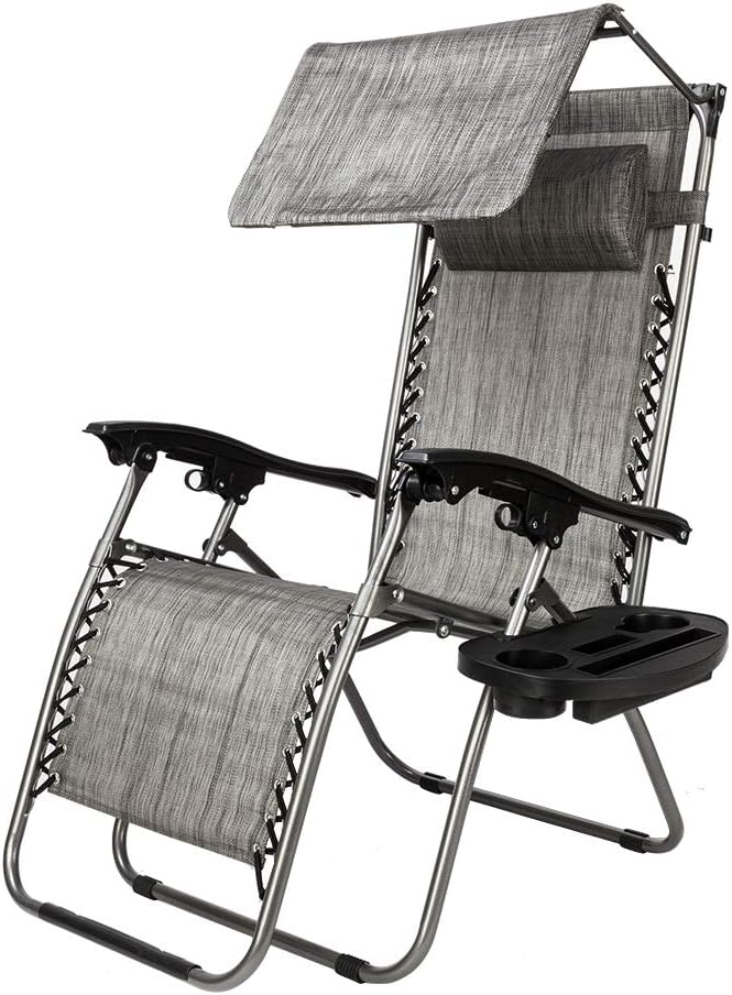 VINGLI Upgraded Zero Gravity Chair Lounge Outdoor Chairs with Folding Canopy Shade,Trays, Folding Patio Recliner Chairs for Backyard Poolside Garden (Grey)