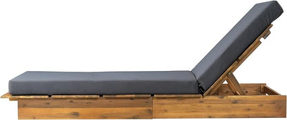 Christopher Knight Home Bard Patio Chaise Lounge Chair Outdoor, Acacia Wood Poolside Sun Lounger with 4-Thick Cushion, 3-Position Adjustable Backrest Pool Lounger, 400 lbs Capacity, Teak+Dark Grey