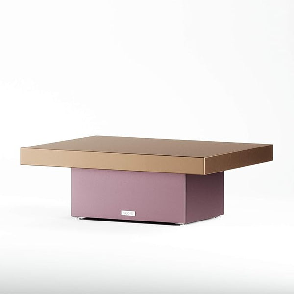 COOKE Santa Barbara Custom Contemporary Outdoor Table (Gold Dust Aluminum Top, Lilac Grey Aluminum Base) - Photo 1
