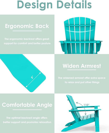 IVY&LANE Adirondack Chairs Set of 2 | HDPE Plastic | Outdoor Fire Pit Chairs | Oversized | All-Weather | Aqua | for Outside Deck Backyard Patio Poolside Porch Lawn