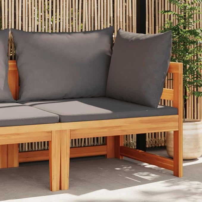 Corner Sofa Dark Grey Solid Acacia Wood Frame 100% Polyester Medium Cushions for Outdoor Patio Garden Seating Furniture