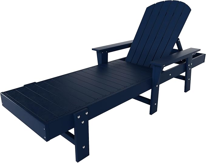 WestinTrends Dylan HDPE Outdoor Patio Poly Adirondack Reclining Chaise Lounge with Arms, Navy Blue