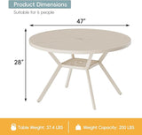 47" Outdoor Patio Table Dining Table, All Weather Metal Round Patio Table with Adjustable Umbrella Hole - Photo 3