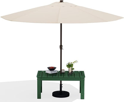 SERWALL Outdoor Coffee Table with 9FT Umbrella, HDPE Patio Coffee Table for Outside, Rectangle, Green(Not Include Umbrella Base)