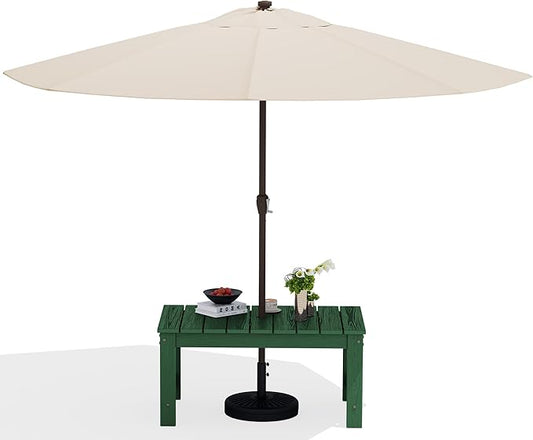 SERWALL Outdoor Coffee Table with 9FT Umbrella, HDPE Patio Coffee Table for Outside, Rectangle, Green(Not Include Umbrella Base)
