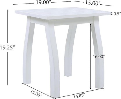 Christopher Knight Home Selma Acacia Wood Outdoor Side Table, Decorative Rectangular Small Accent Table, Weather Resistant Patio End Table for Balcony Beach Pool Side, Slatted Design, White PU