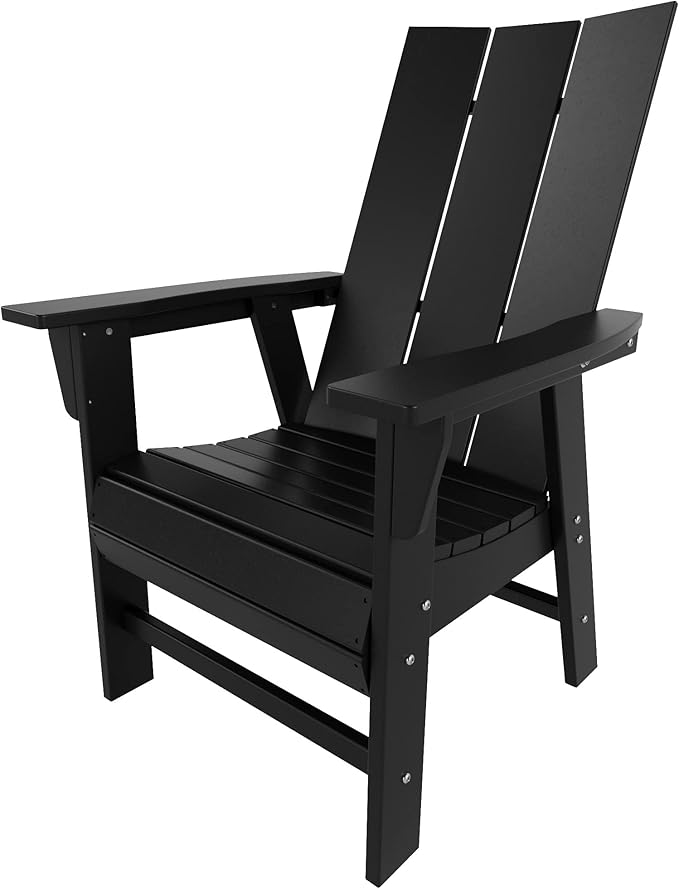 WO WESTIN OUTDOOR HDPE Shoreside Modern Curveback Adirondack Dining Chair,Black